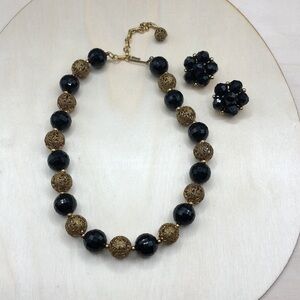 Curated bundle vintage glam jewelry set necklace and clip on earrings.